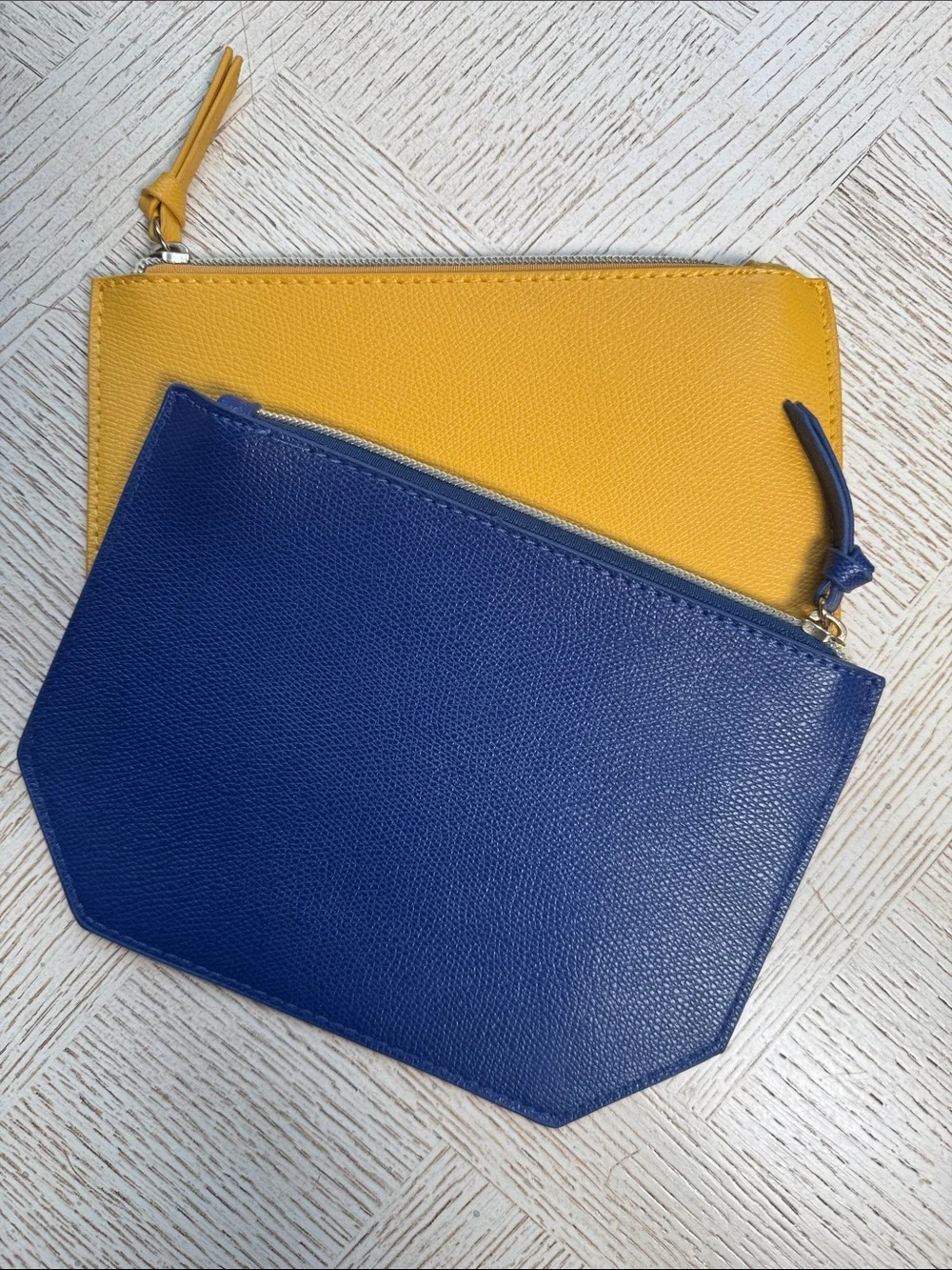 Saks Fith Avenue Yellow and Navy PVC Zip Pouch Set